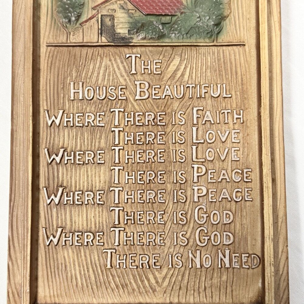 Vintage Victoria Ceramics Wall Plaque With Poem The House Beautiful “Faux Wood” - Picture 11 of 14